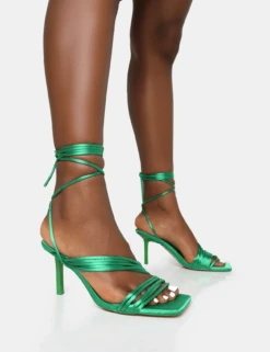 PUBLIC DESIRE - ESLA GREEN SATIN HEELS