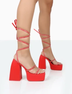 PUBLIC DESIRE - HELENA RED GRAIN PU HEELS