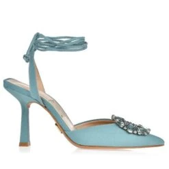 UZA PISTACHE SLINGBACK SILK HEELS