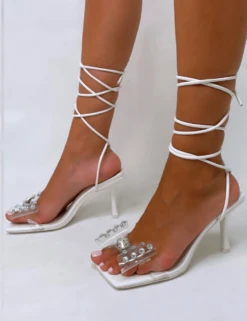 PUBLIC DESIRE - DASHA WHITE CROC HEELS
