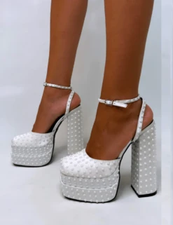 PUBLIC DESIRE - VENUS WHITE SATIN HEELS