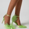 PUBLIC DESIRE - BELLE LIME SATIN HEELS