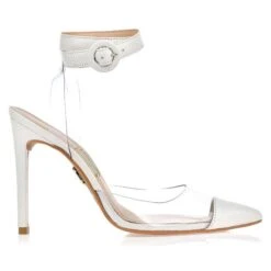 UZA TRANSPARENT WHITE SLINGBACK HEELS