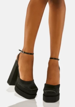 PUBLIC DESIRE - MOONCHILD BLACK SATIN HEELS