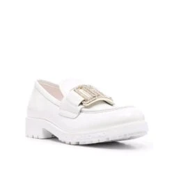 LOVE MOSCHINO LOGO-PLAQUE LEATHER LOAFERS -Jeffrey Campbell || Public Desire || Ash Store lovemoschinowhiteloafers2