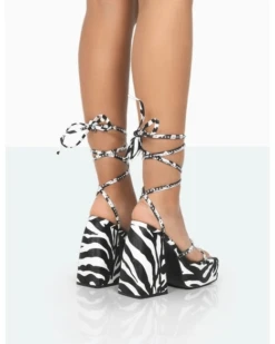 PUBLIC DESIRE - HELENA ZEBRA HEELS -Jeffrey Campbell || Public Desire || Ash Store public desire Helena Zebra Monochrome Grain Pu Sparkly Diamante Chunky Square Toe Platform Heel Block Heels 2