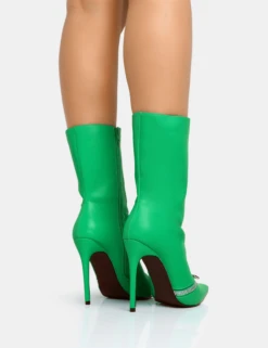 PUBLIC DESIRE - PITSTOP GREEN HEELS -Jeffrey Campbell || Public Desire || Ash Store public desire Pitstop Green Pu Zip Detail Pointed Toe Stiletto Heel Ankle Boots 1