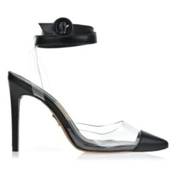 UZA TRANSPARENT BLACK SLINGBACK HEELS